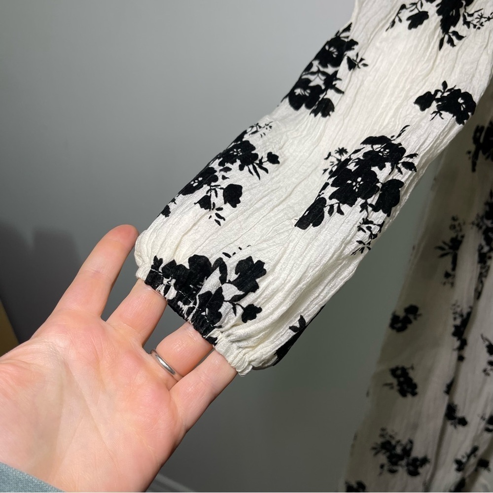 Static wmn white black burnt velvet floral print puff long sleeve midi dress XS - Picture 3 of 8